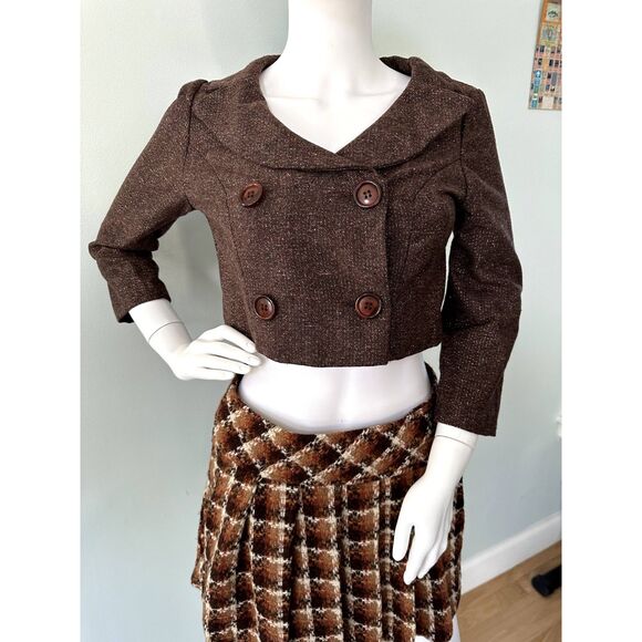 Vintage 90s Cropped Brown Double-Breasted Blazer Jacket Top size Junior XS - Picture 8 of 9